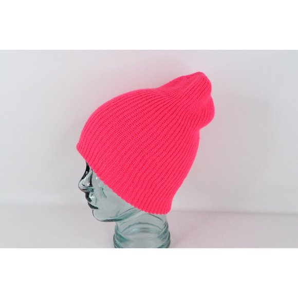 NOS Vintage 90s Streetwear Womens Blank Ribbed Knit Winter Beanie Hat Cap Pink main image 5